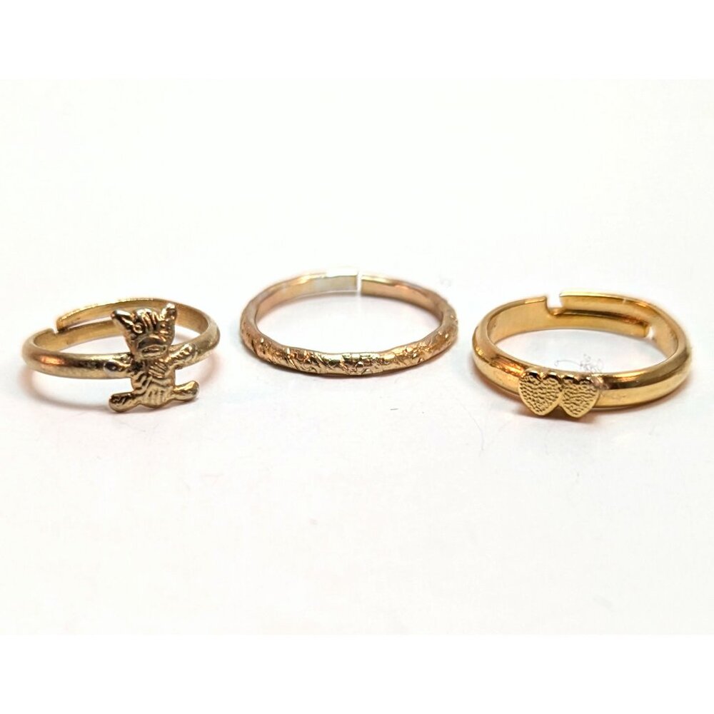 Vintage 90s Toe Rings Set of 3 Gold Metal Hearts Teddy Bear Cute Kawaii Boho Y2K
